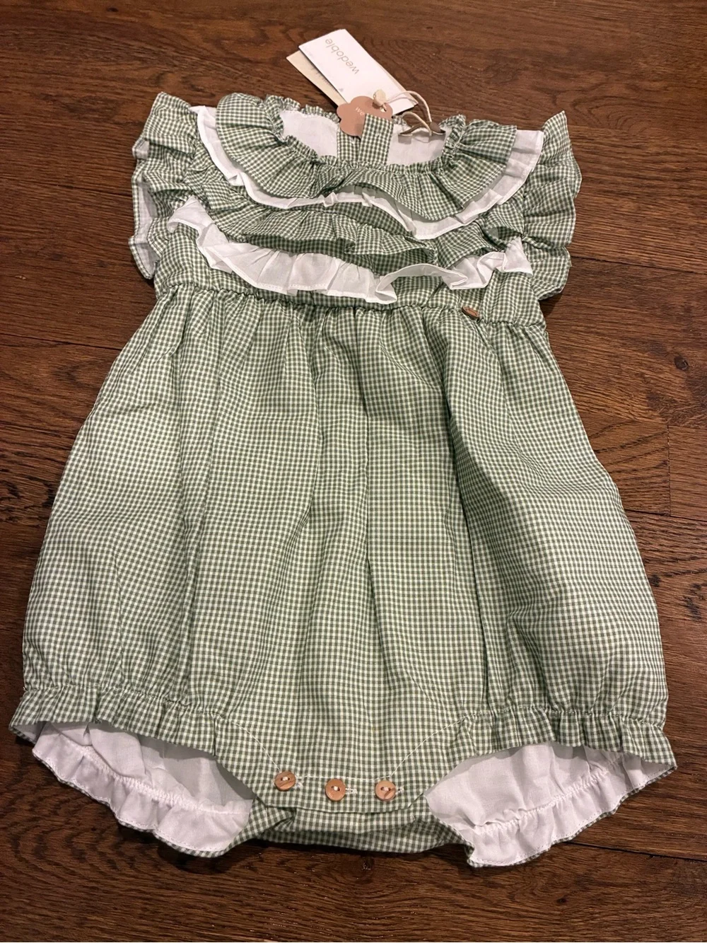Mayoral Green Gingham Ruffle Baby One-Piece Bodysuit